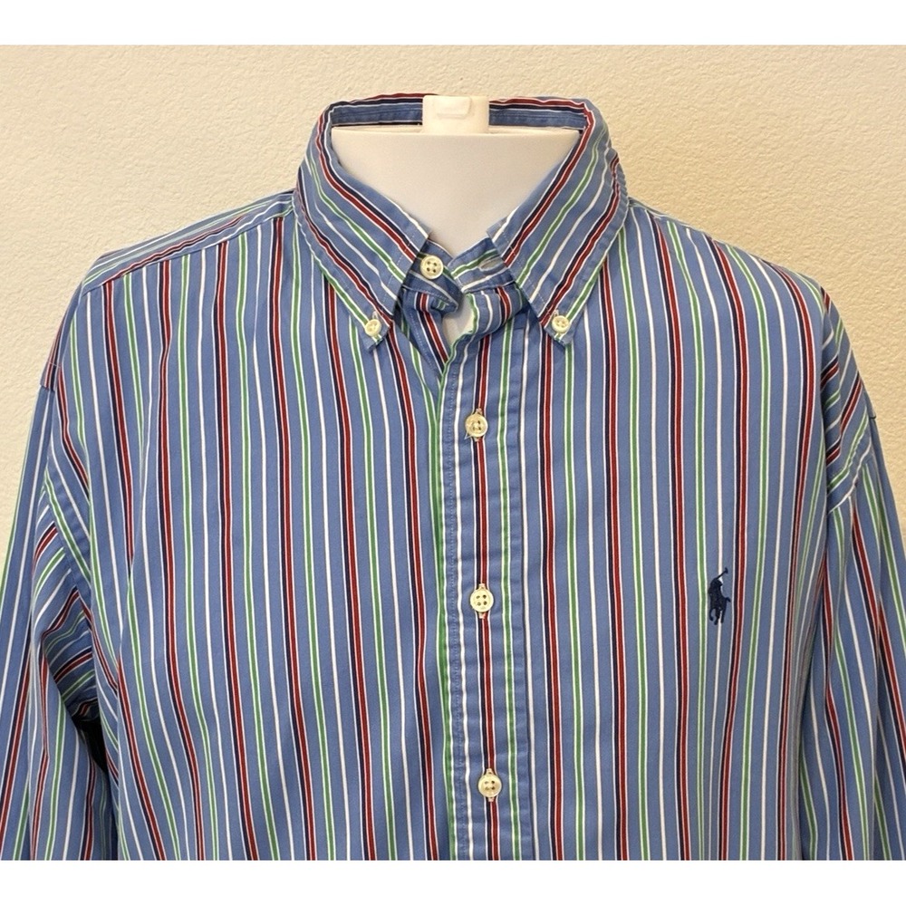 Ralph‎ Lauren Mens XL Blue Multicolor Striped Button Down Long Sleeve Shirt